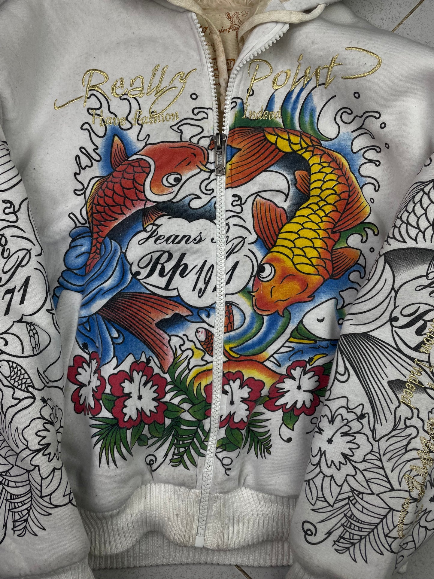 Y2k Japanese Allover Printed Fur lined jacket