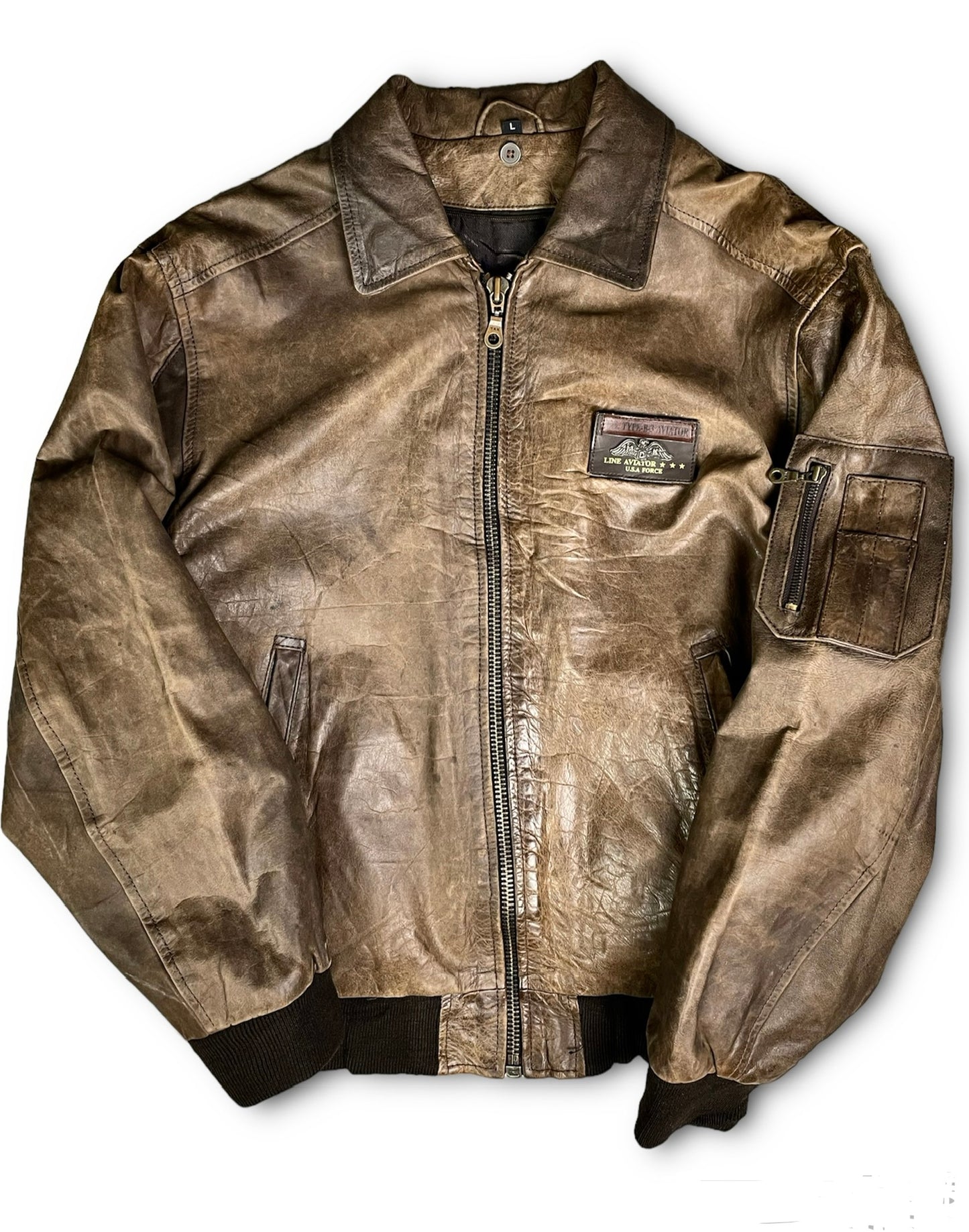 Vintage Washed Leather Aviator Bomber Jacket