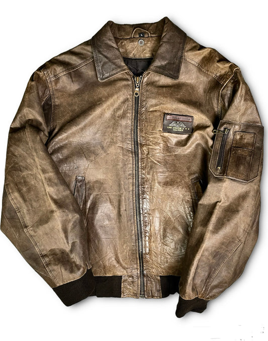 Vintage Washed Leather Aviator Bomber Jacket
