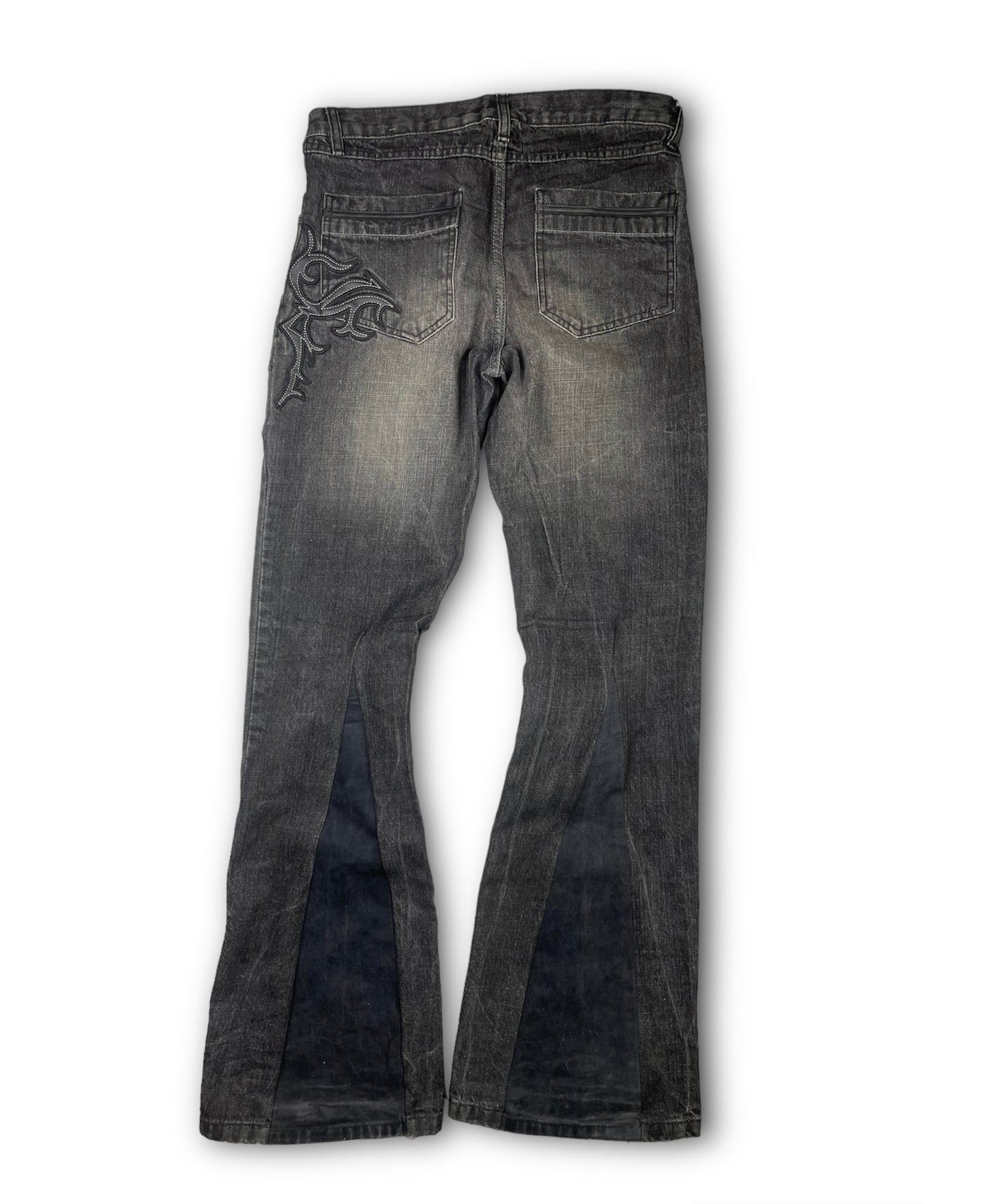 Vintage Tribal Leather Patched Denim pants