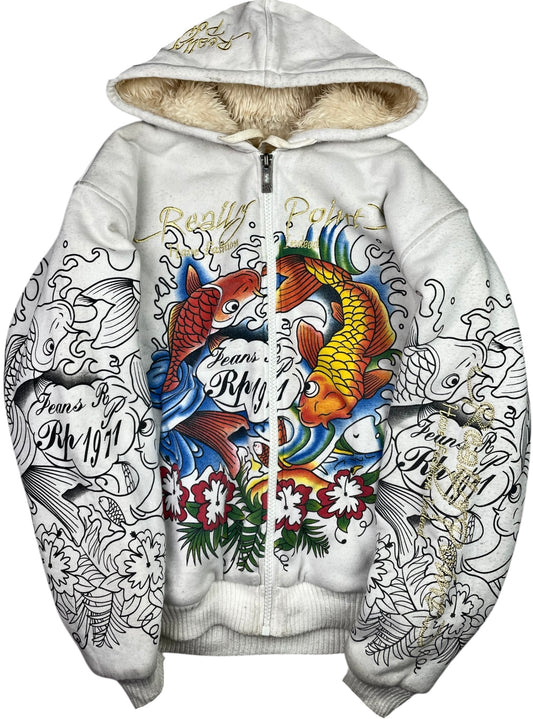 Y2k Japanese Allover Printed Fur lined jacket