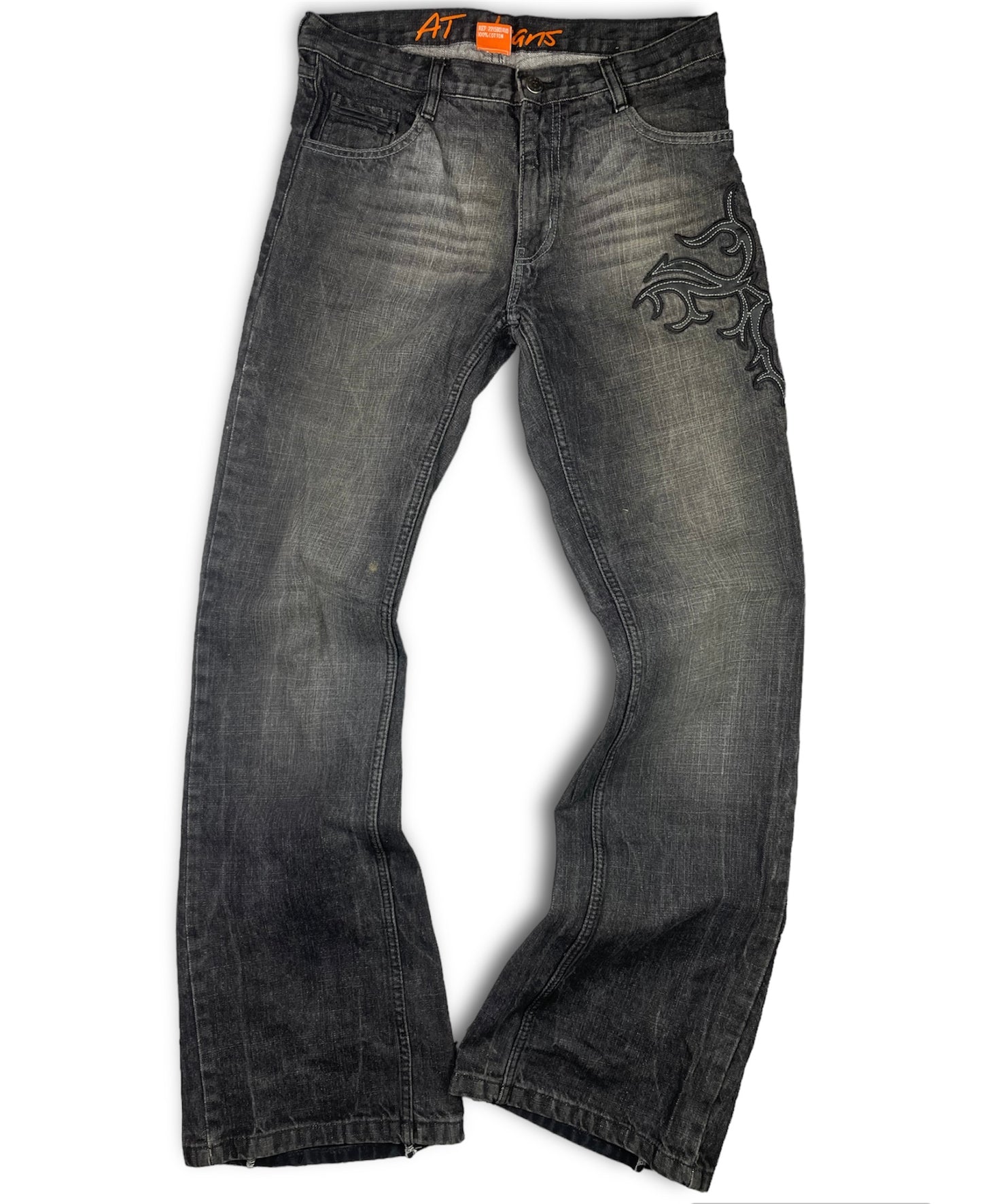 Vintage Tribal Leather Patched Denim pants