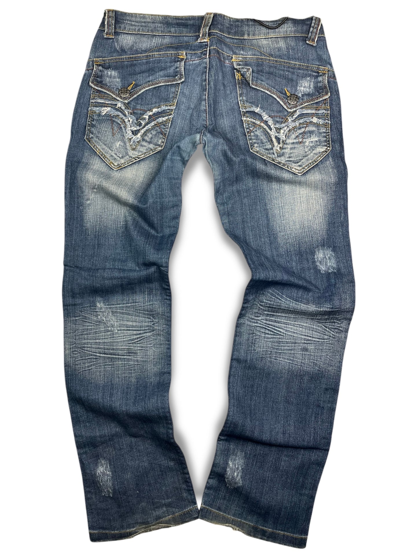 Y2k Washed & Distressed Denim Pants