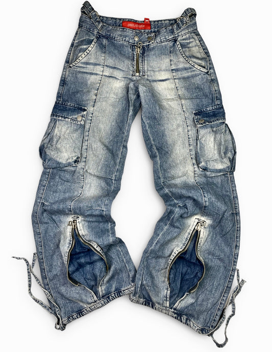 Vintage Y2k Fishbone Zip up Cargo Pants