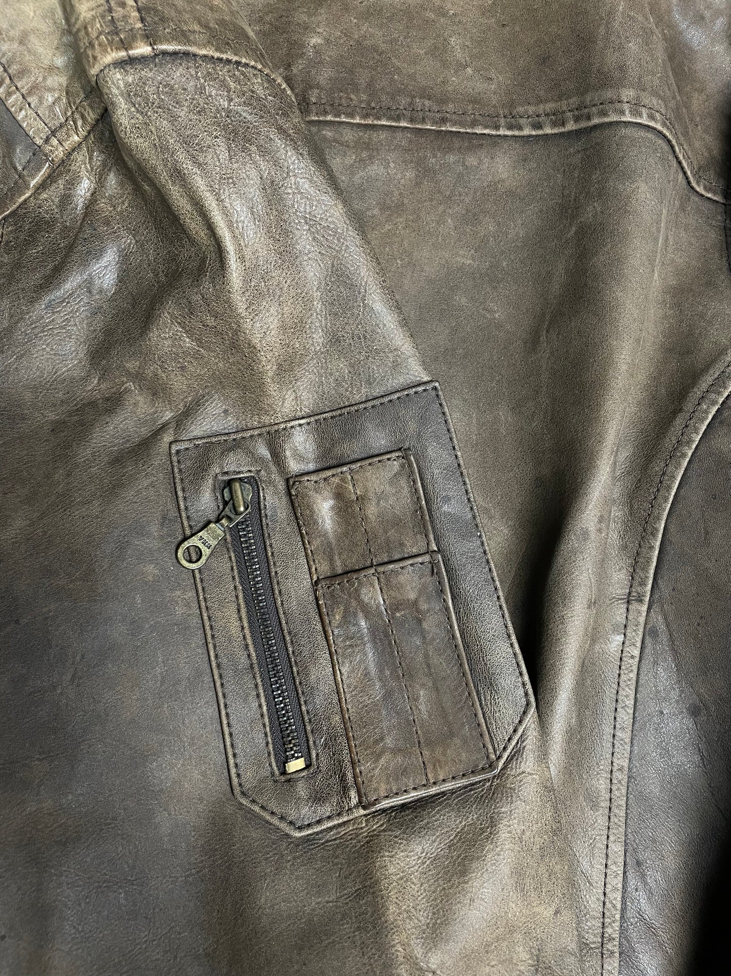 Vintage Washed Leather Aviator Bomber Jacket
